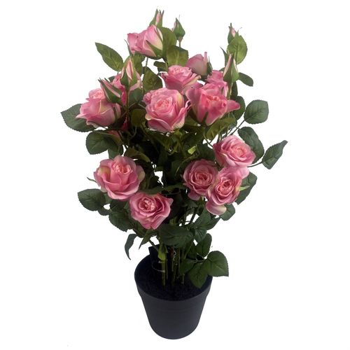 60cm Rose Bush Premium Pink Silk Flowers