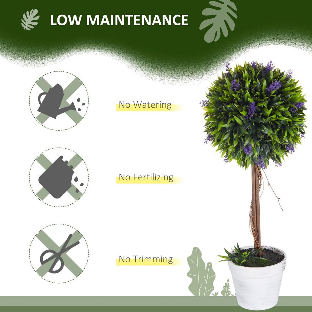 Set of 2 Potted Artificial Lavender Ball Trees 60cm
