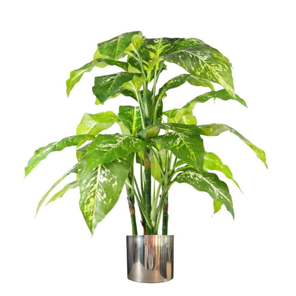 100cm Large Spotted Evergreen Artificial Plant with Silver Metal Planter