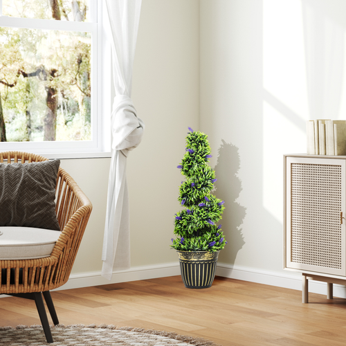 Set of 2 Spiral Boxwood and Lavender Artificial Plants 90cm