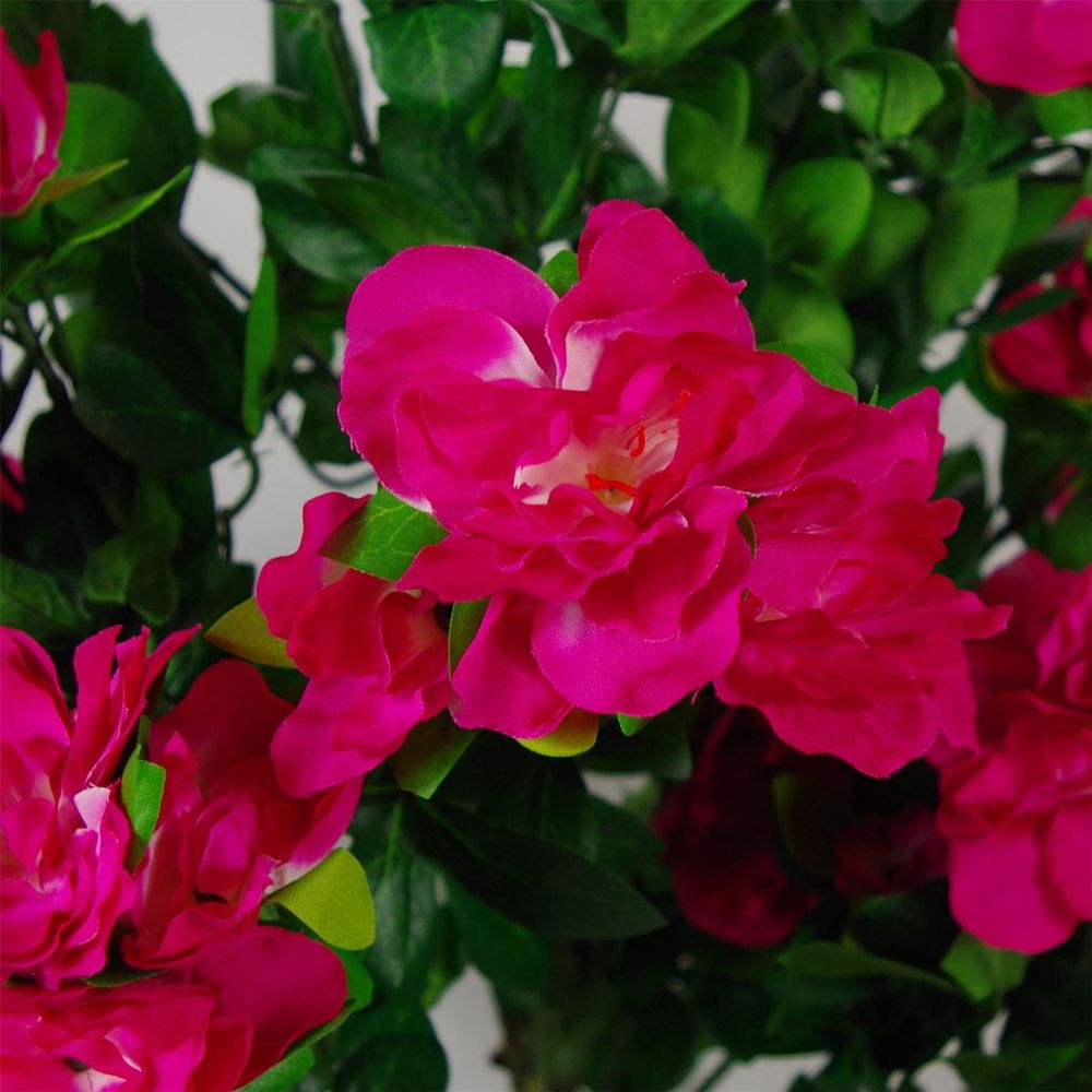 Premium 100cm Artificial Azalea Pink Flowers with Silver Metal Planter