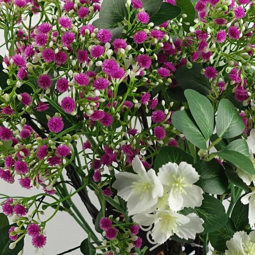 60cm White Flower Foliage Spray