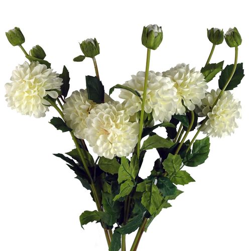 Pack of 6 Artificial Dahlia Pompom Flower Stems in Cream 75cm