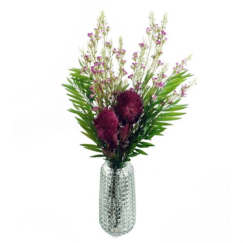 Purple Artificial Foliage Stems with Small Flowers Pack of 6