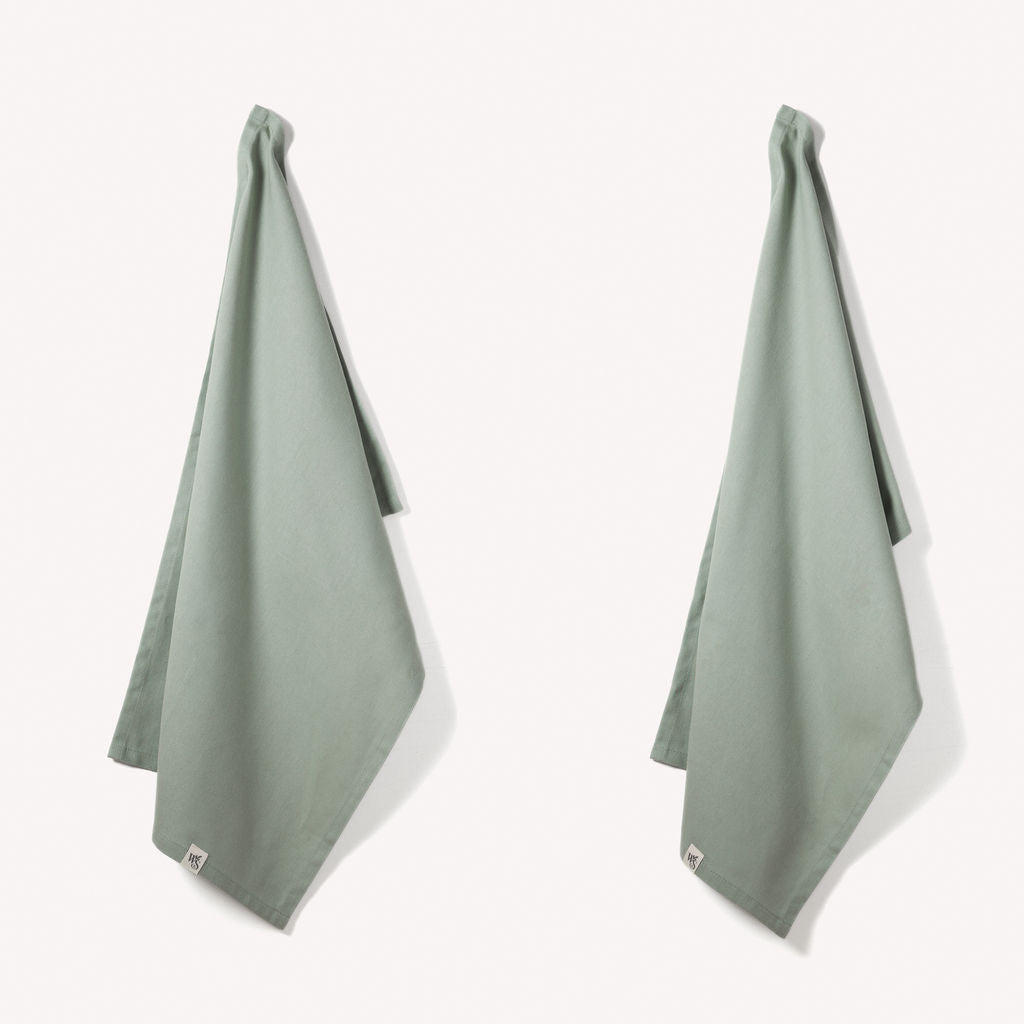 Organic Cotton Tea Towels Set of 2 Herringbone Weave