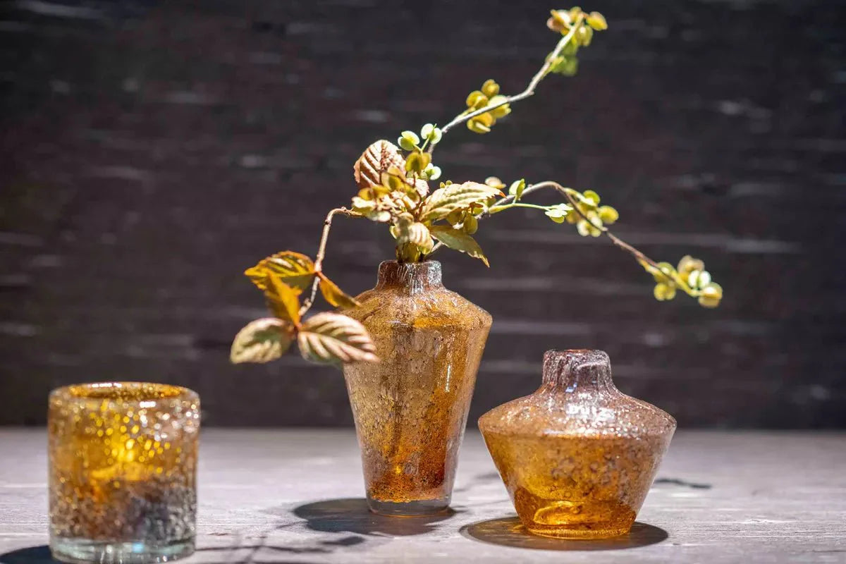 Amber Vase and Diffuser with Icy Bubble Effect