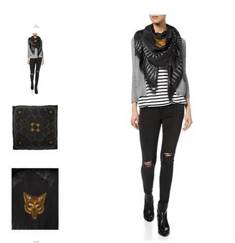 Black Scarf with Fur and Wolves Masks Print