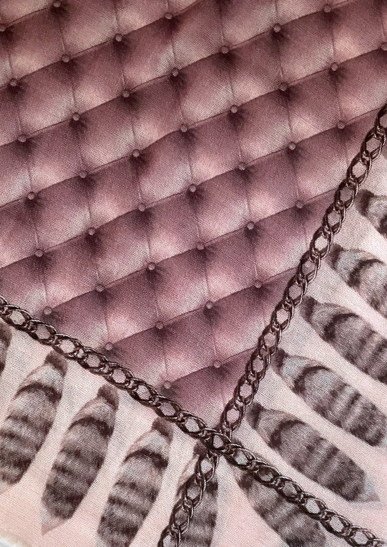 100% Wool Scarf in Rose with Leather Quilt Print XL