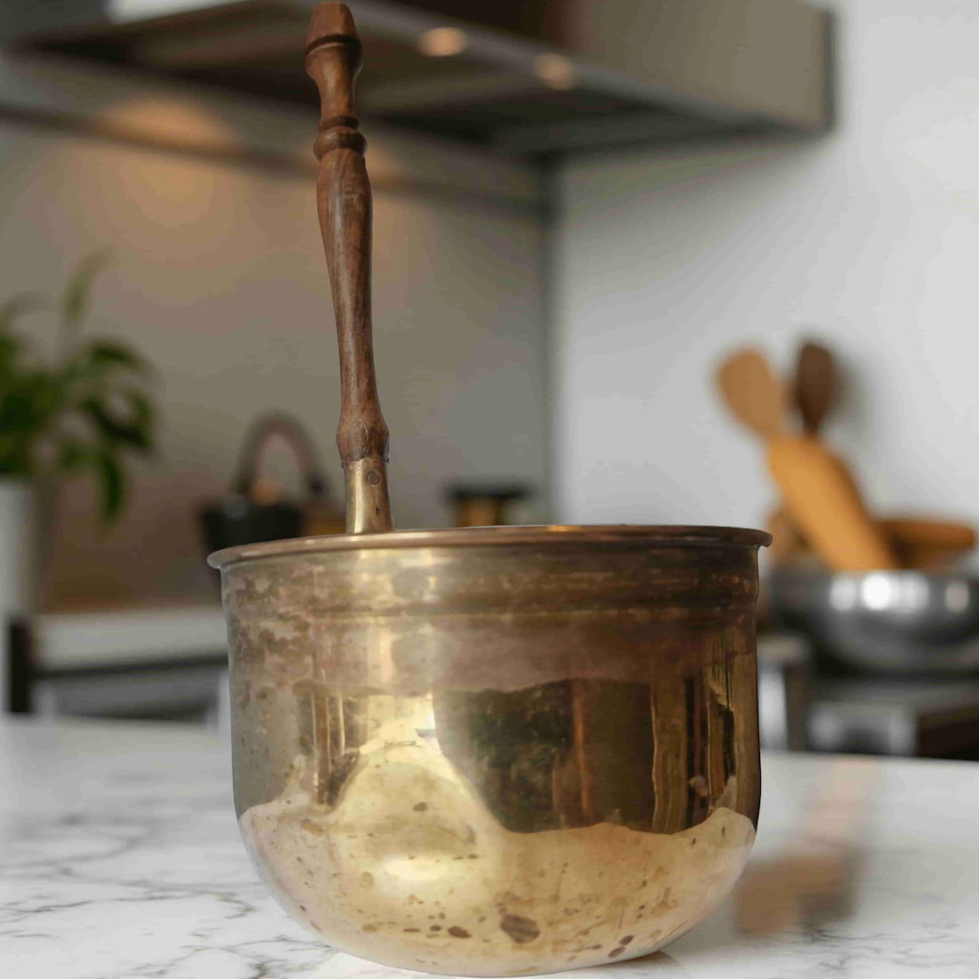 Vintage Copper Pot Candles with Wooden Handles