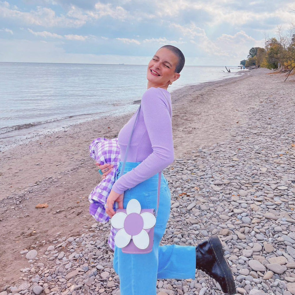 Handmade Leather Daisy Barrel Bag in Pastel Violet