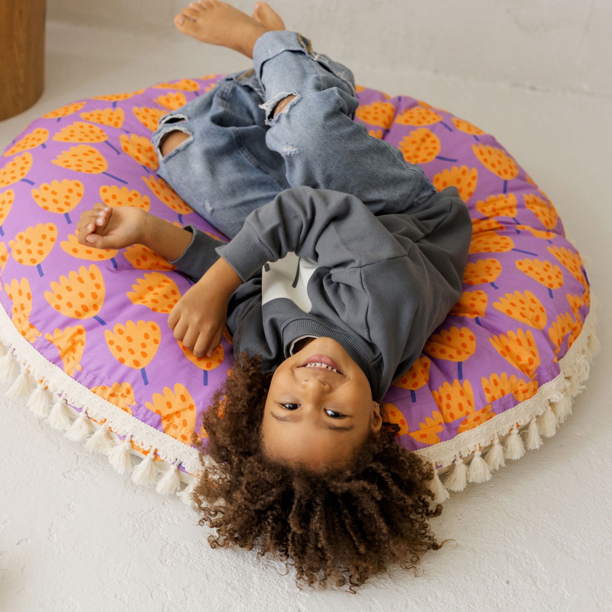Large Kids Floor Cushion in Vibrant Tulip Pattern