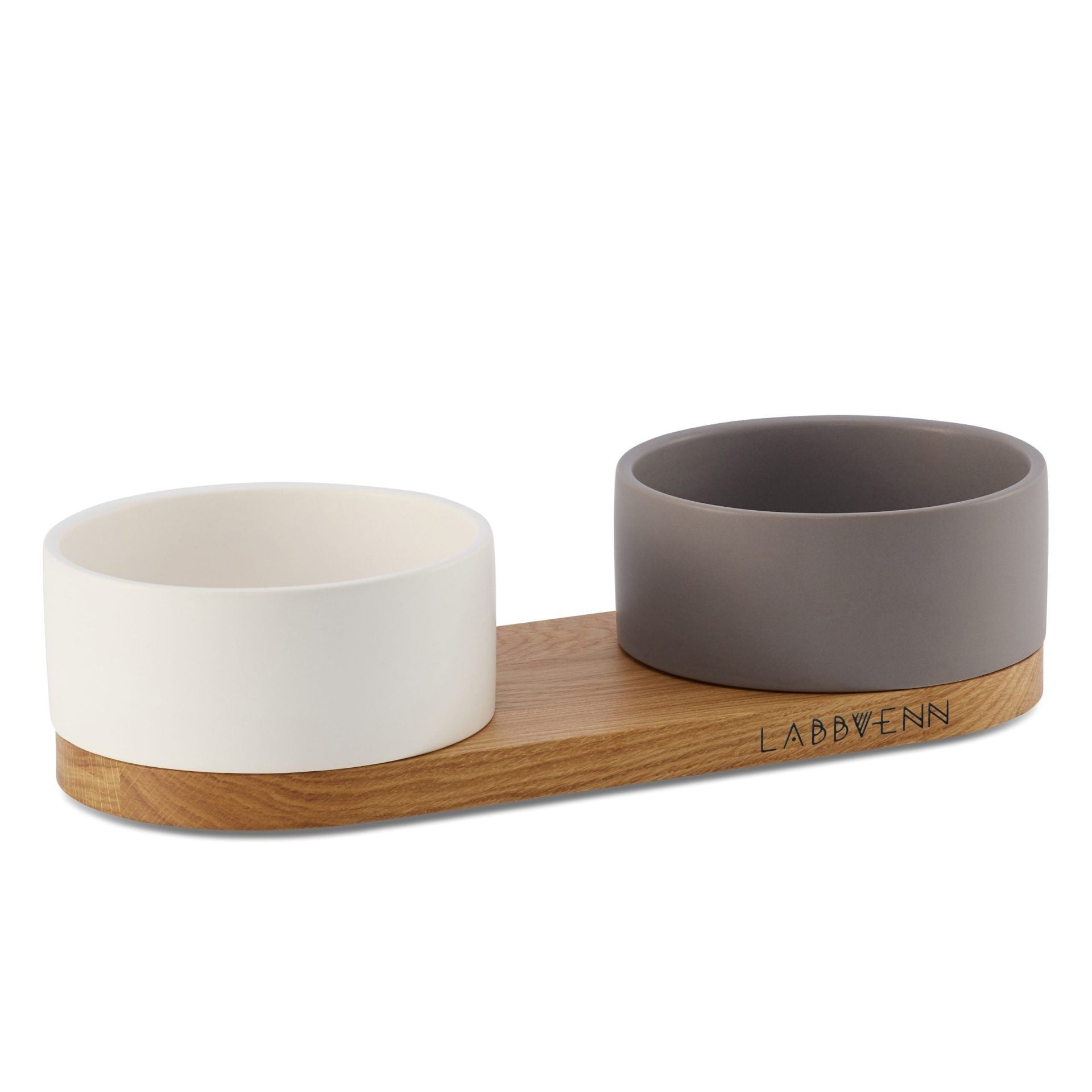 bold vuku ceramic double pet buffet in elegant white and cocoa on a dark background