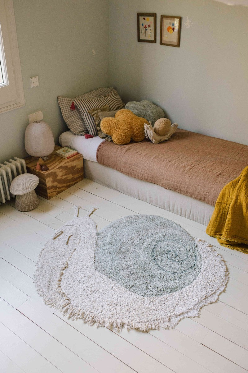 Snail-Shaped Rug in Sage Blue - Enchanting & Eco-Friendly Home Decor by Lorena Canals at www.brixbailey.com