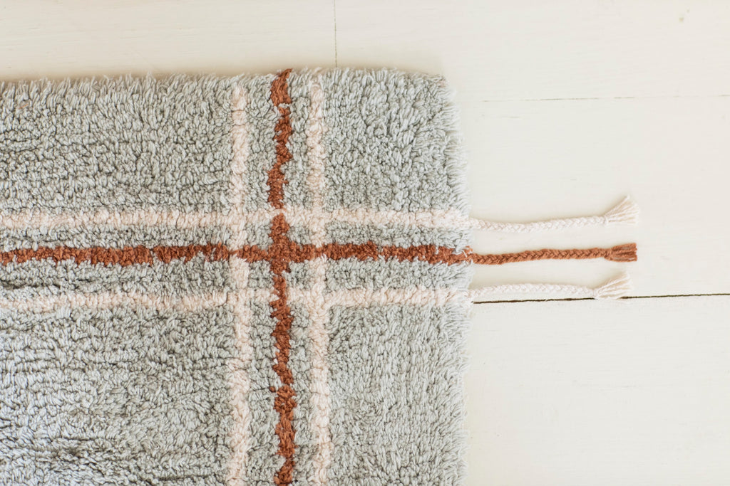 Inspired by Traditional Tea Towels: Handcrafted Blue Sage or Natural RugCycled® Rug - Eco-Friendly & Stylish by Lorena Canals at www.brixbailey.com