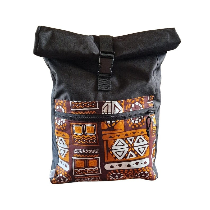 functional waterproof rolltop backpack in vibrant orange, showing its adjustable straps and smart compartments