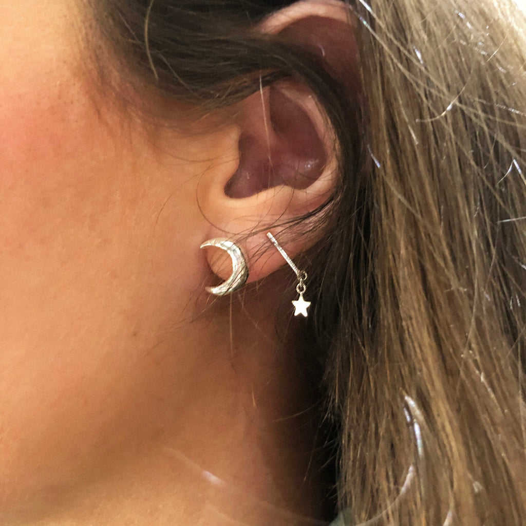 Crescent Moon Necklace and Earring Set in Sterling Silver