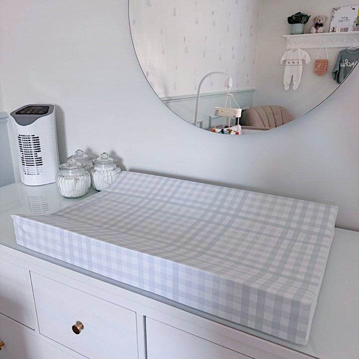 Anti-Roll Wedge Changing Mat - Baby Blue Gingham