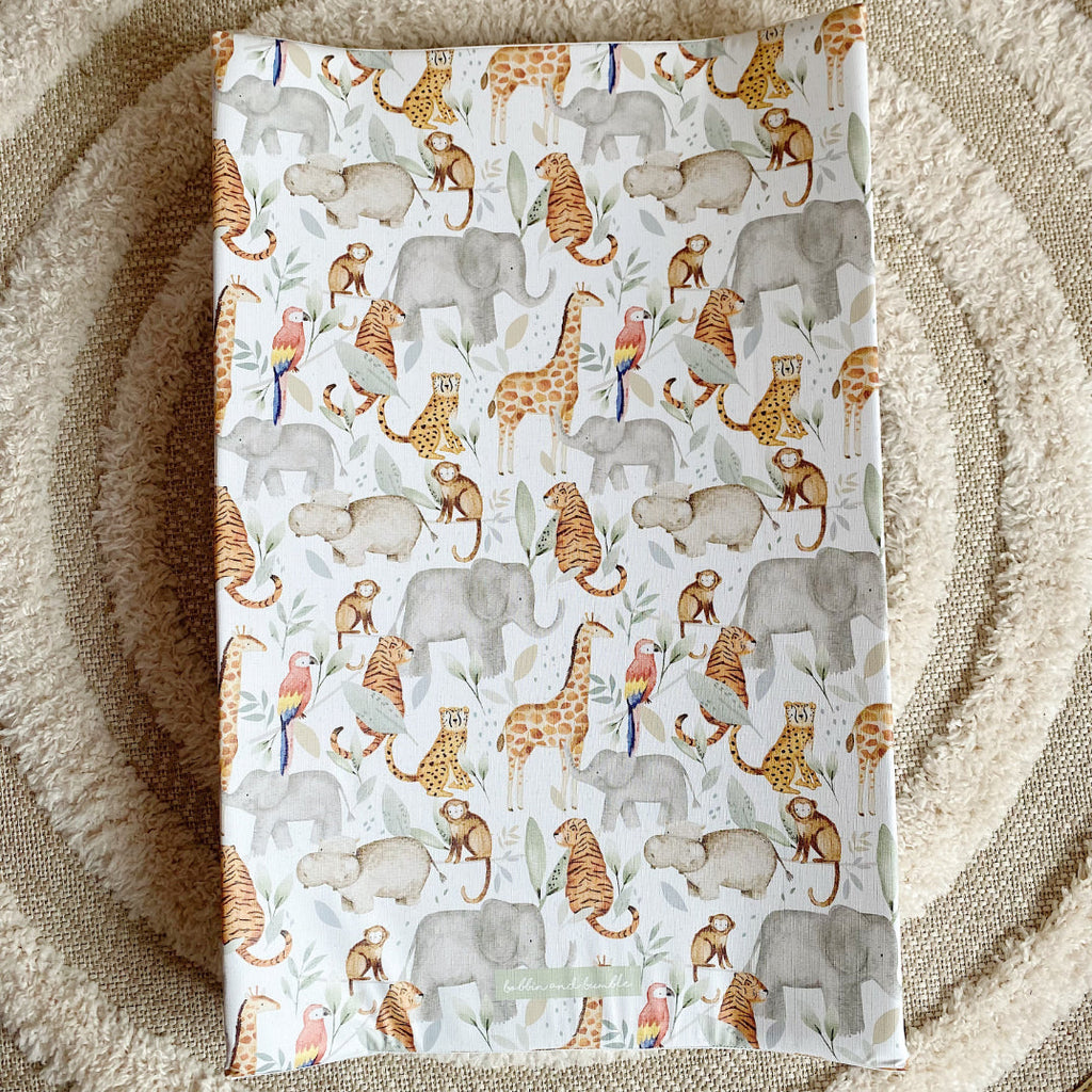 Anti-Roll Wedge Baby Changing Mat - Jungle Animals print