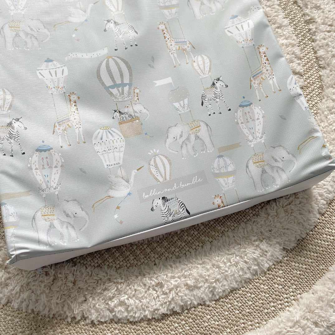 Anti-Roll Wedge Baby Changing Mat - Blue Hot Air Balloons Print