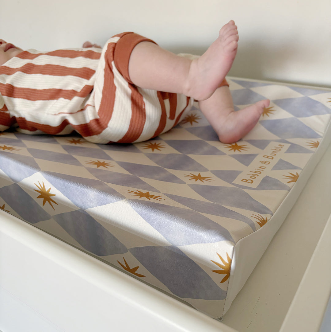 Anti-Roll Wedge Baby Changing Mat - Blue Harlequin