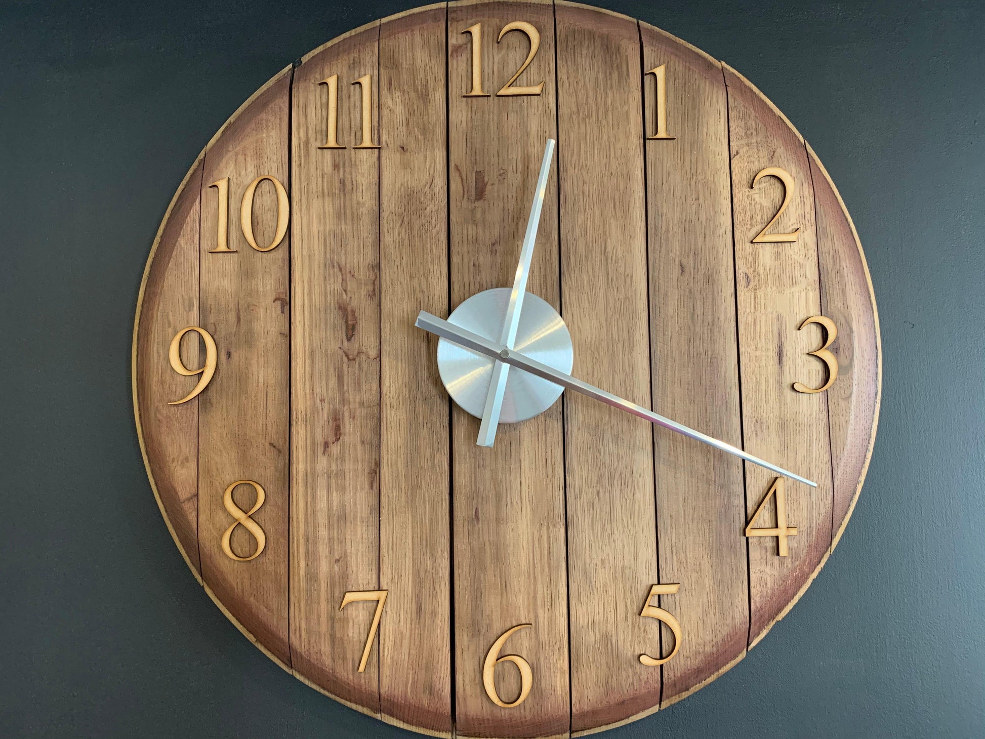Whiskey Barrel Clock Oak Finish Made to Order
