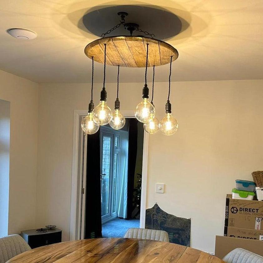 Handcrafted Whiskey Barrel Wooden Chandelier Cluster Pendant Light