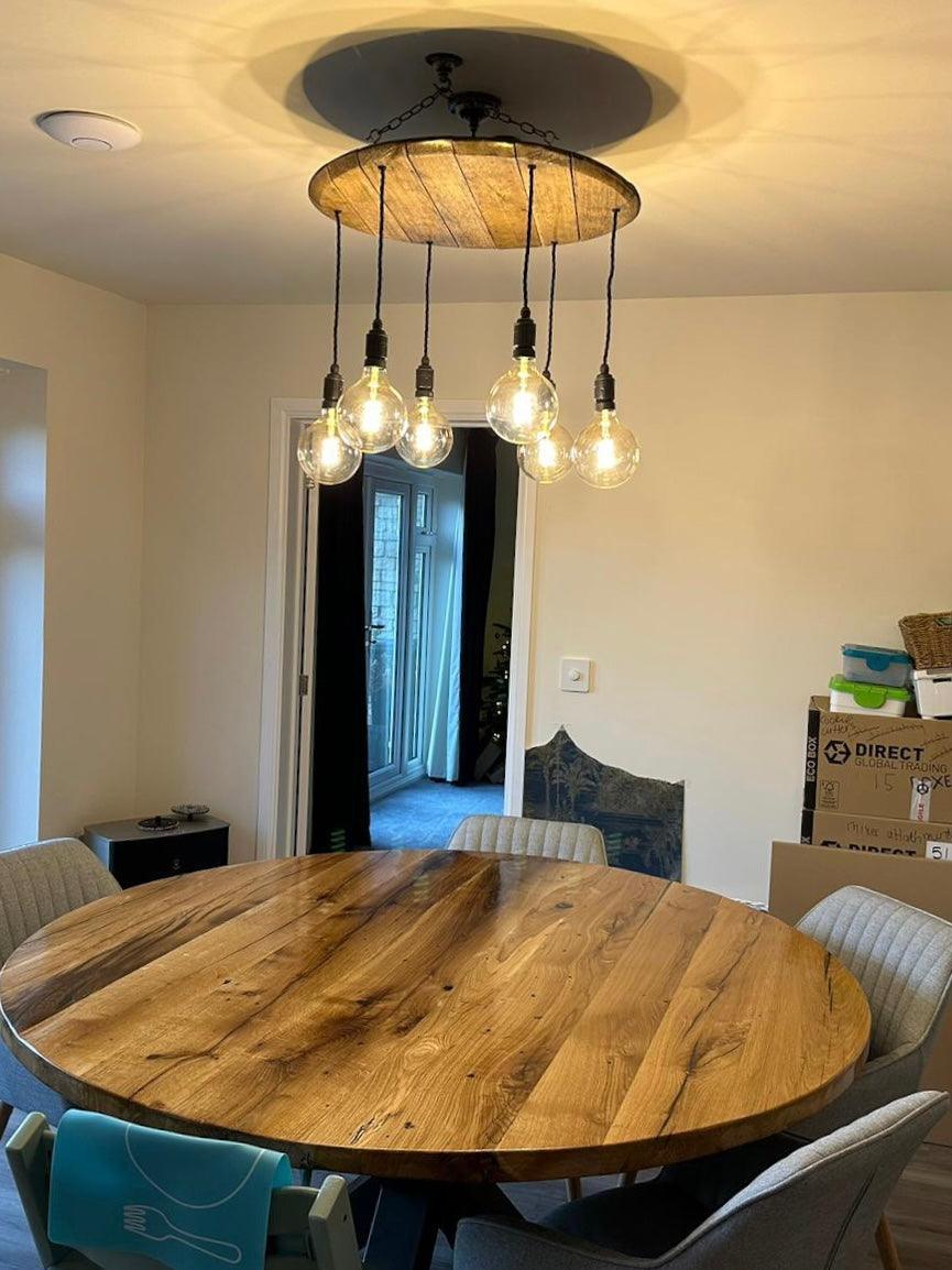 Handcrafted Whiskey Barrel Wooden Chandelier Cluster Pendant Light