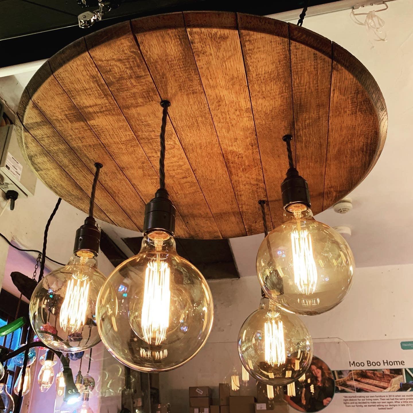 Handcrafted Whiskey Barrel Wooden Chandelier Cluster Pendant Light