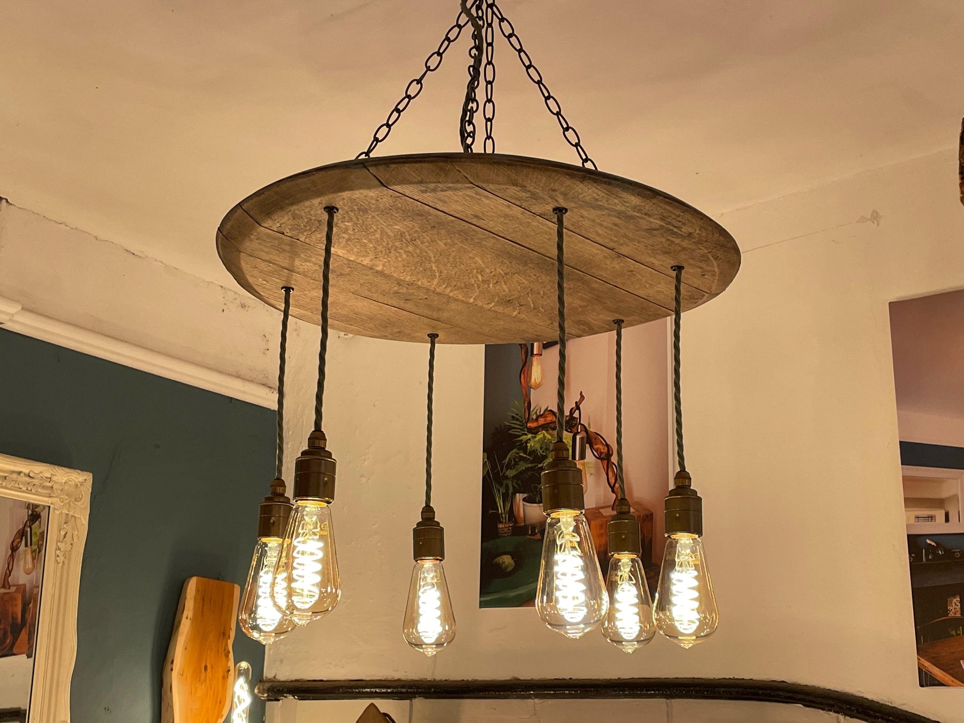 Handcrafted Whiskey Barrel Wooden Chandelier Cluster Pendant Light