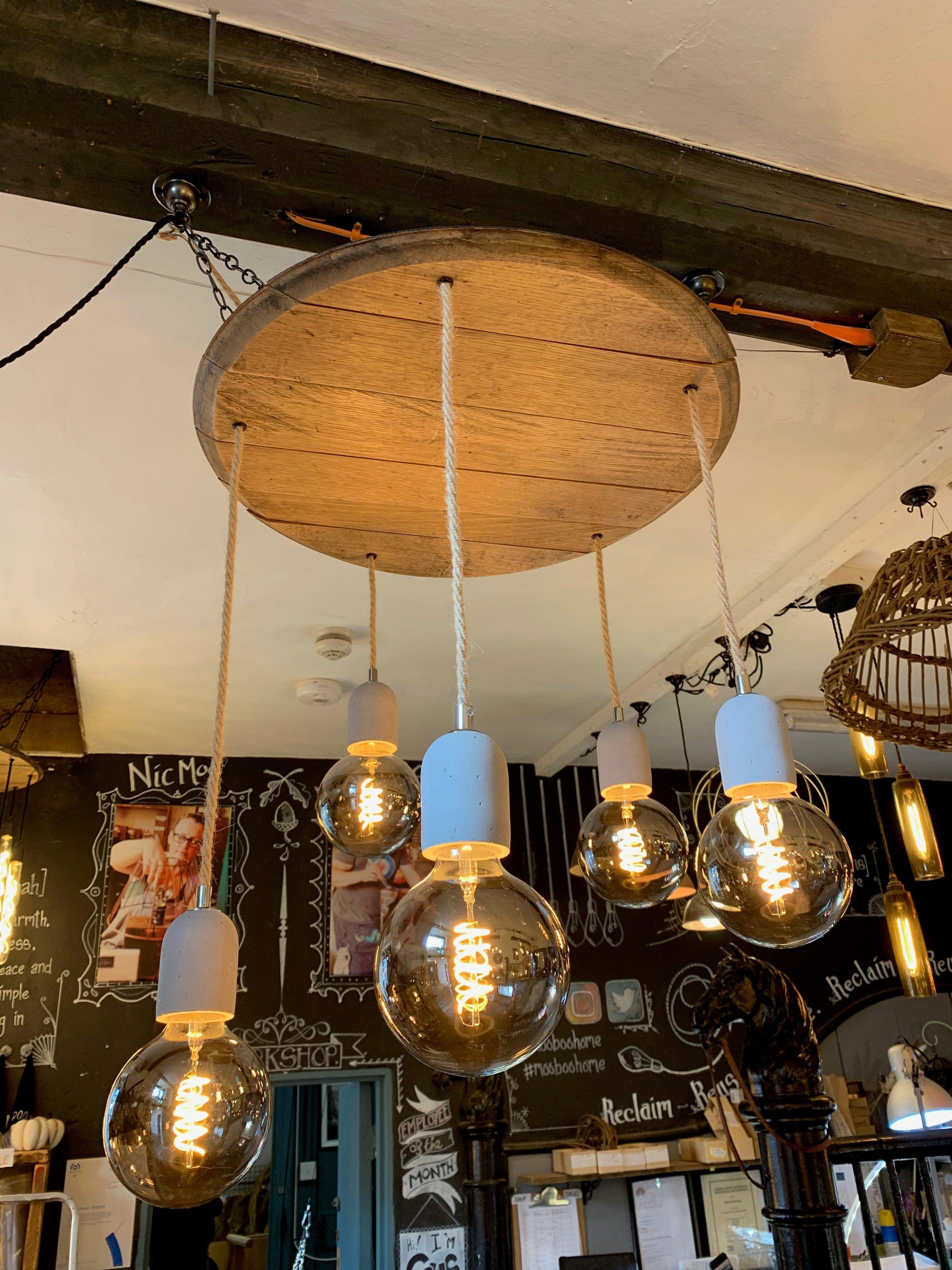 Handcrafted Whiskey Barrel Wooden Chandelier Cluster Pendant Light