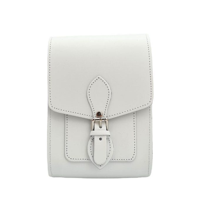 Handmade Leather Festival Phone Bag in White