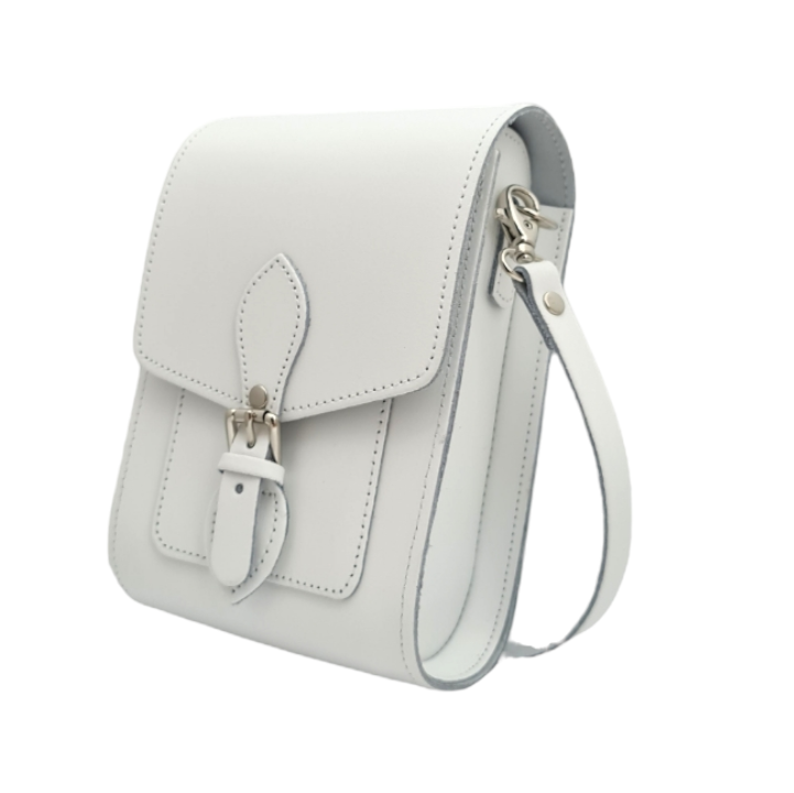Handmade Leather Festival Phone Bag in White