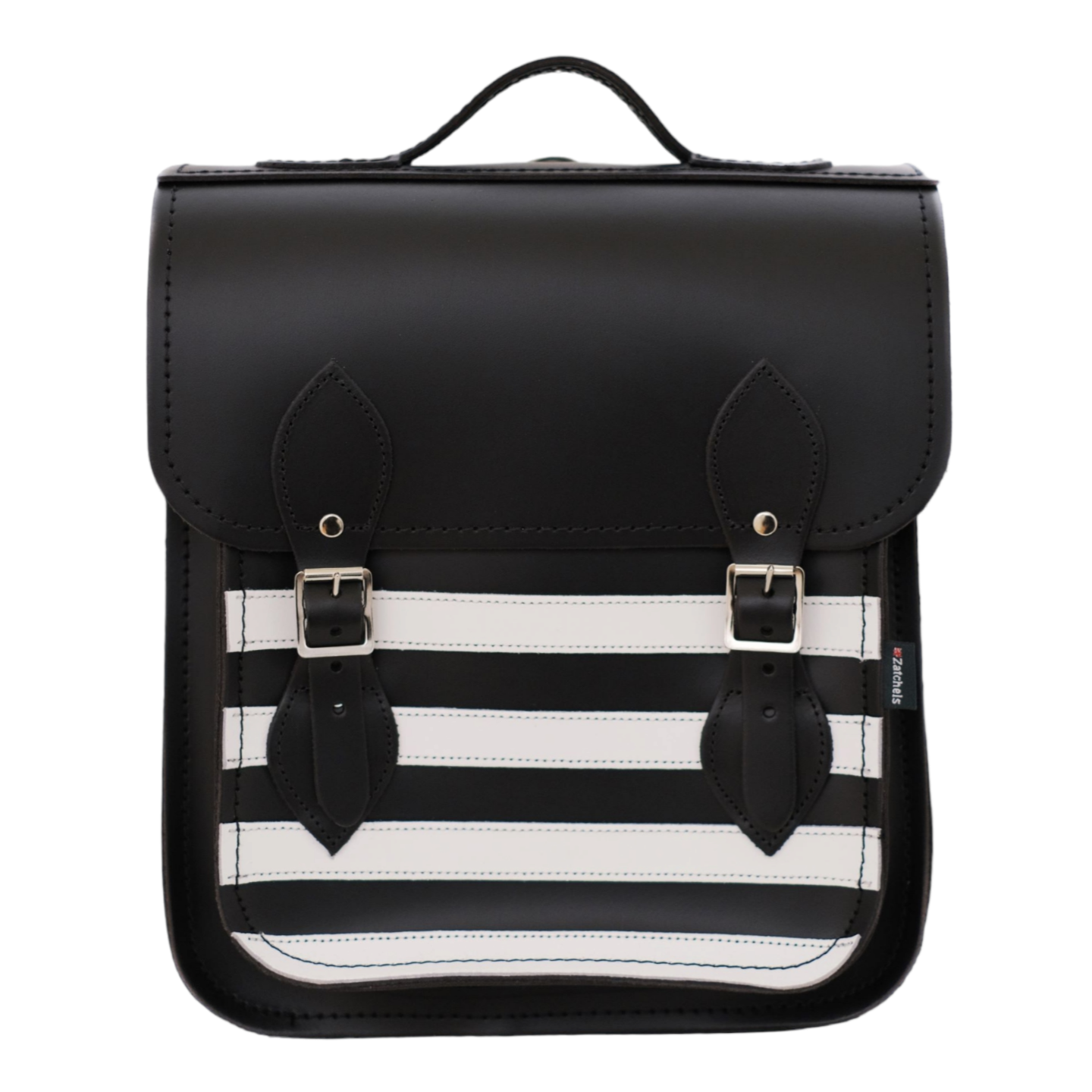 Handmade Leather City Backpack in Gothic Striped Black and White
