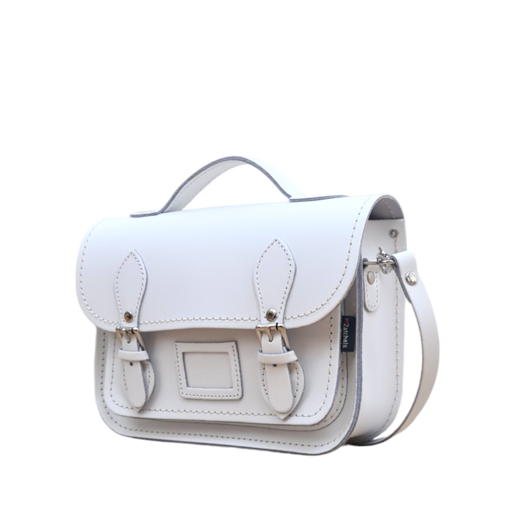 White Leather Midi Satchel