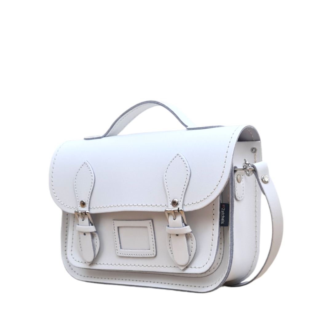 White Leather Midi Satchel