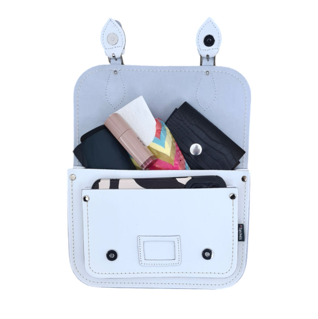 White Leather Midi Satchel