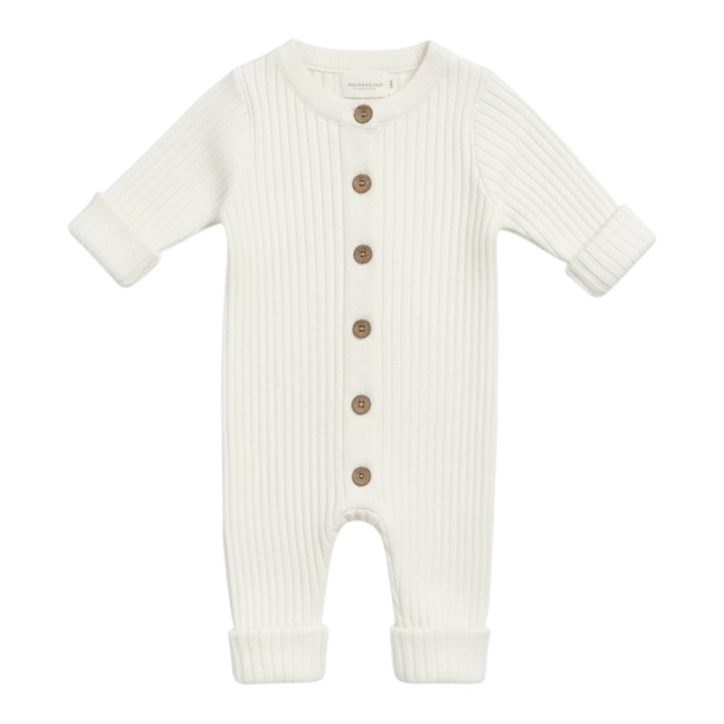 White Ribbed Cotton Baby Romper with Button Front