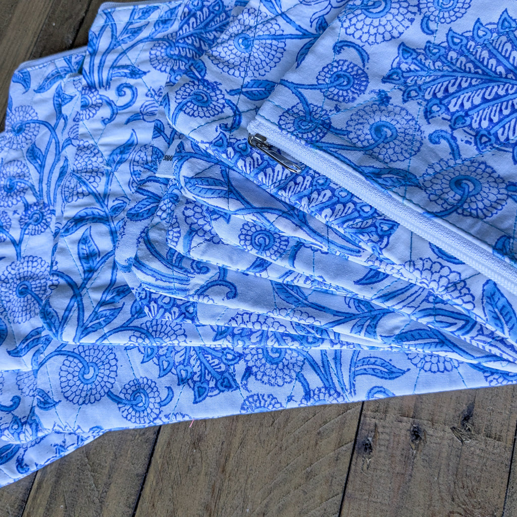 Quilted Block Printed Zipper Pouch with Tassel