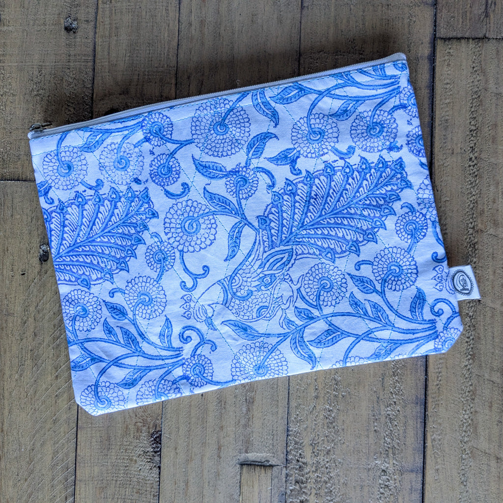 Quilted Block Printed Zipper Pouch with Tassel