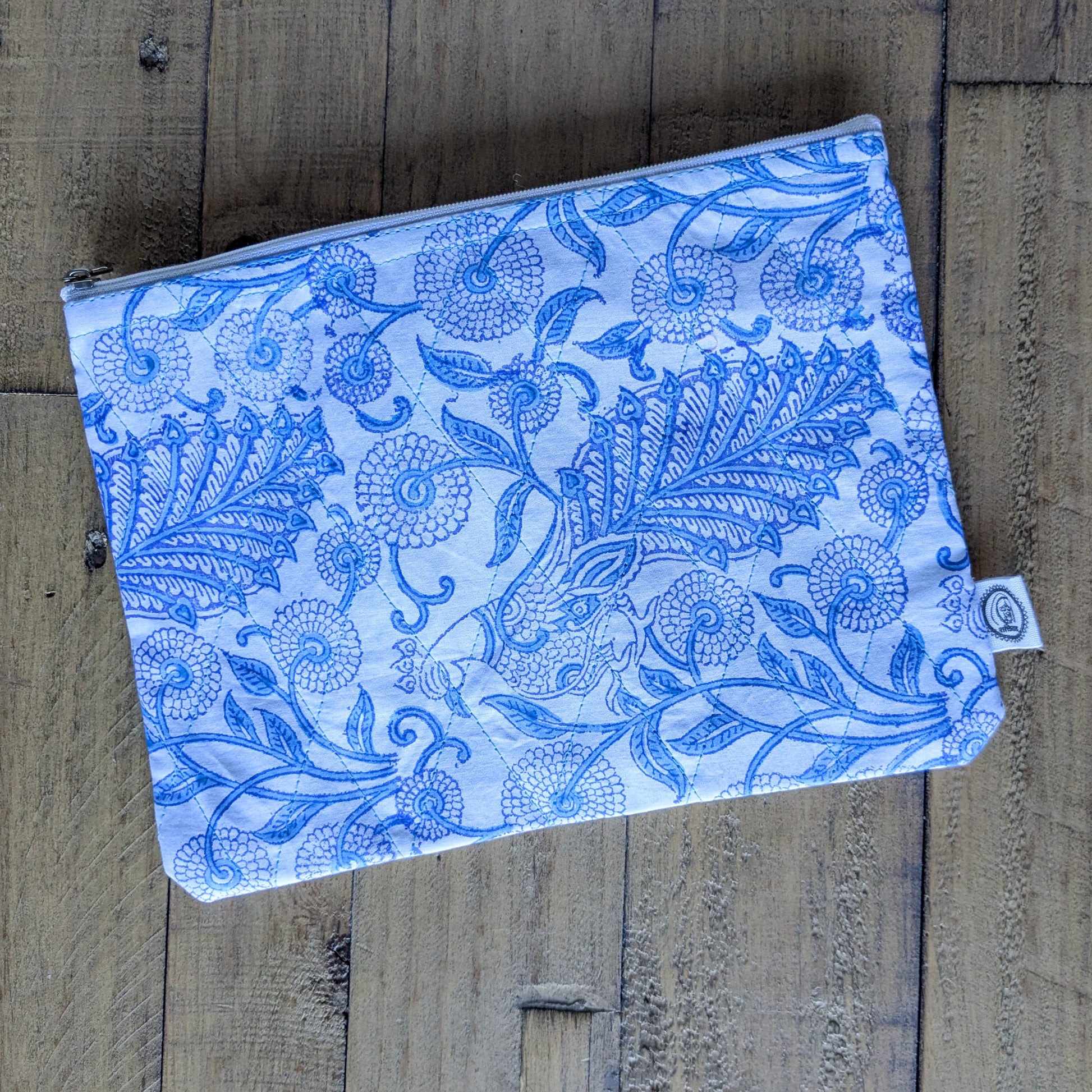 Quilted Block Printed Zipper Pouch with Tassel