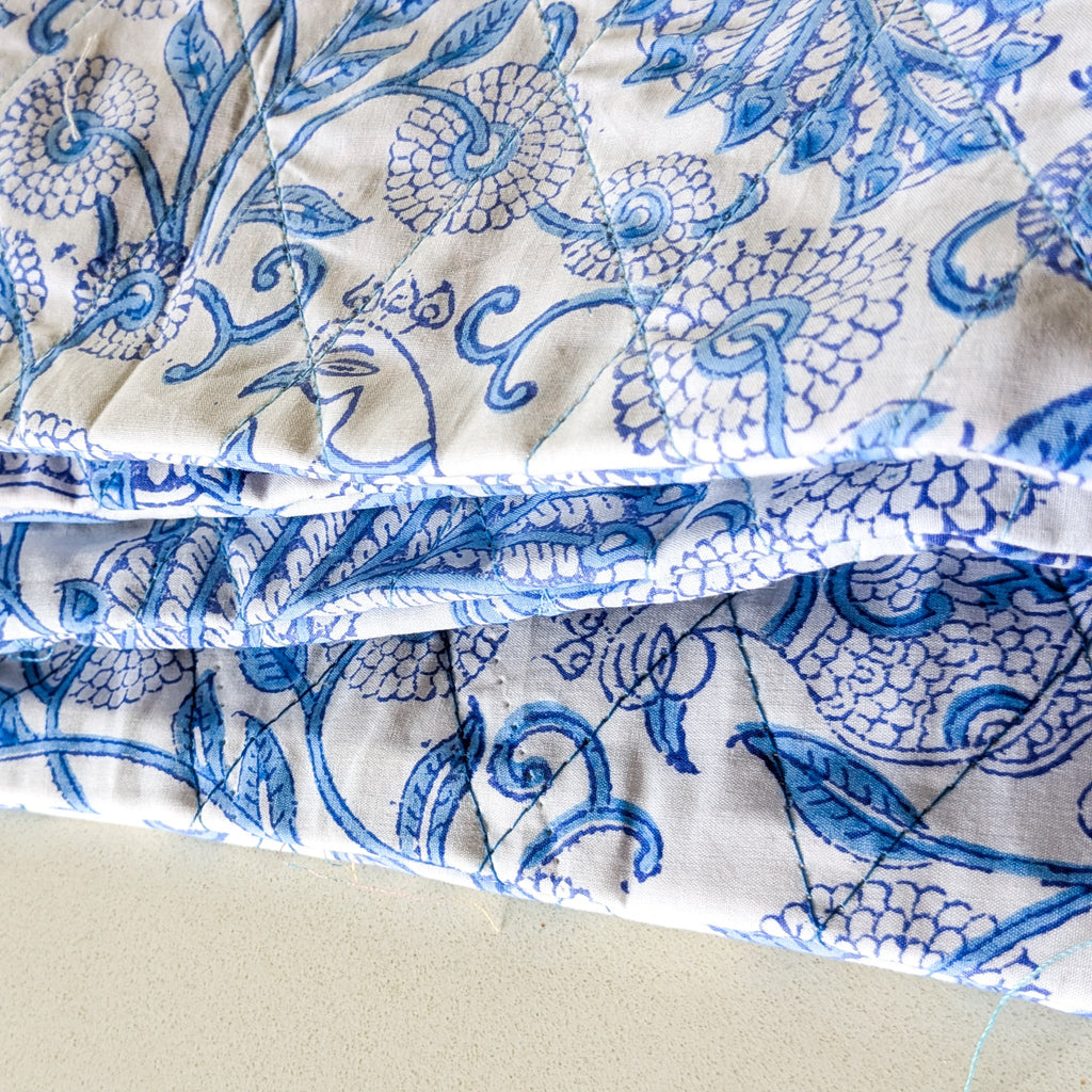 Quilted Block Printed Zipper Pouch with Tassel