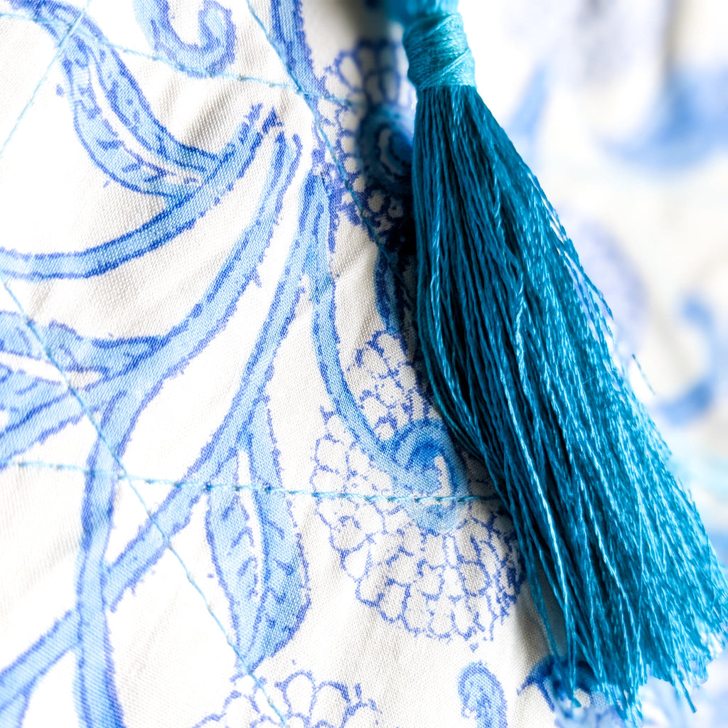 Quilted Block Printed Zipper Pouch with Tassel
