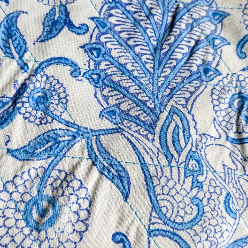 Quilted Block Printed Zipper Pouch with Tassel
