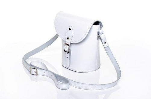 Handmade Leather Barrel Bag in White