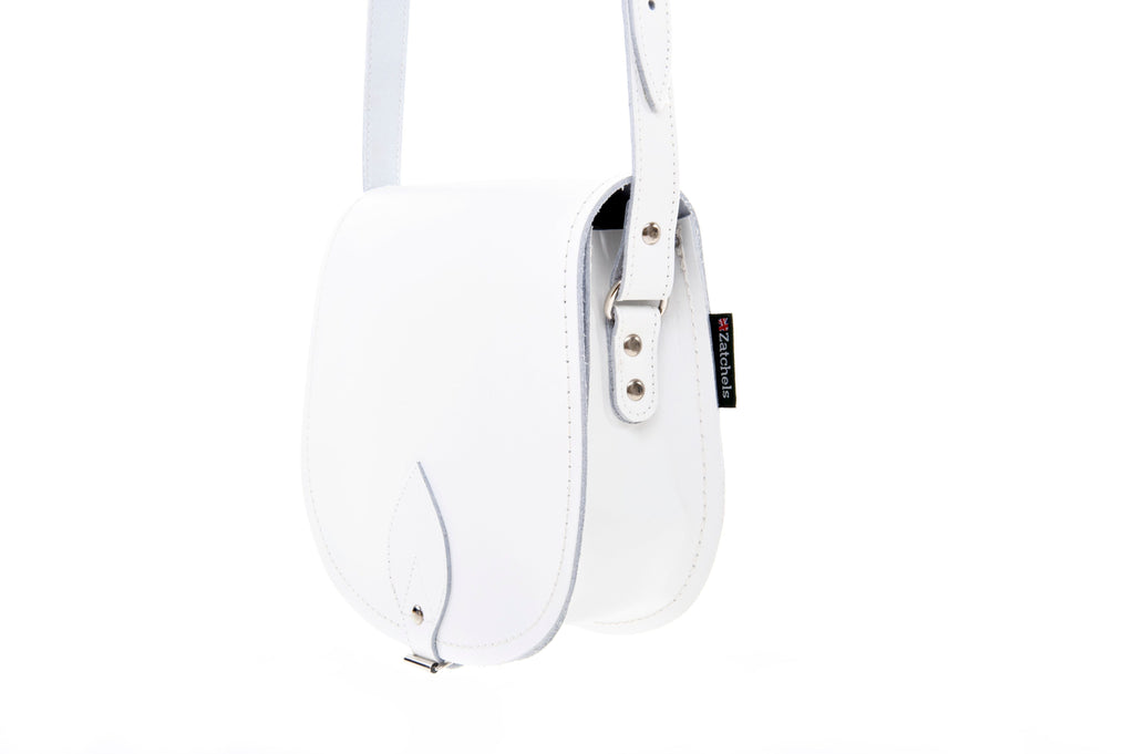 Handmade Leather Saddle Bag in White
