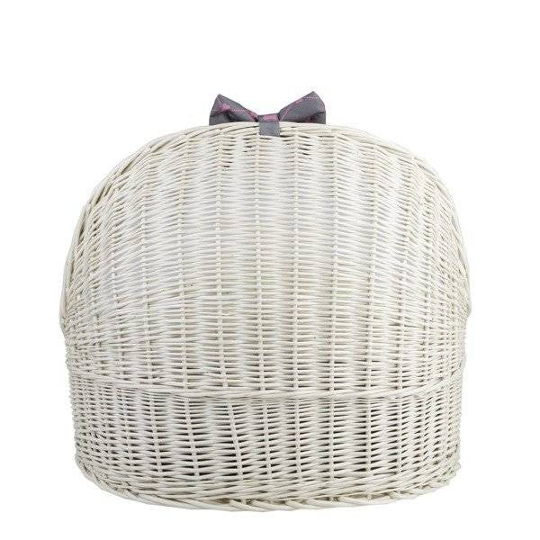 practical whitewashed wicker pet house with removable cushion for easy cleaning