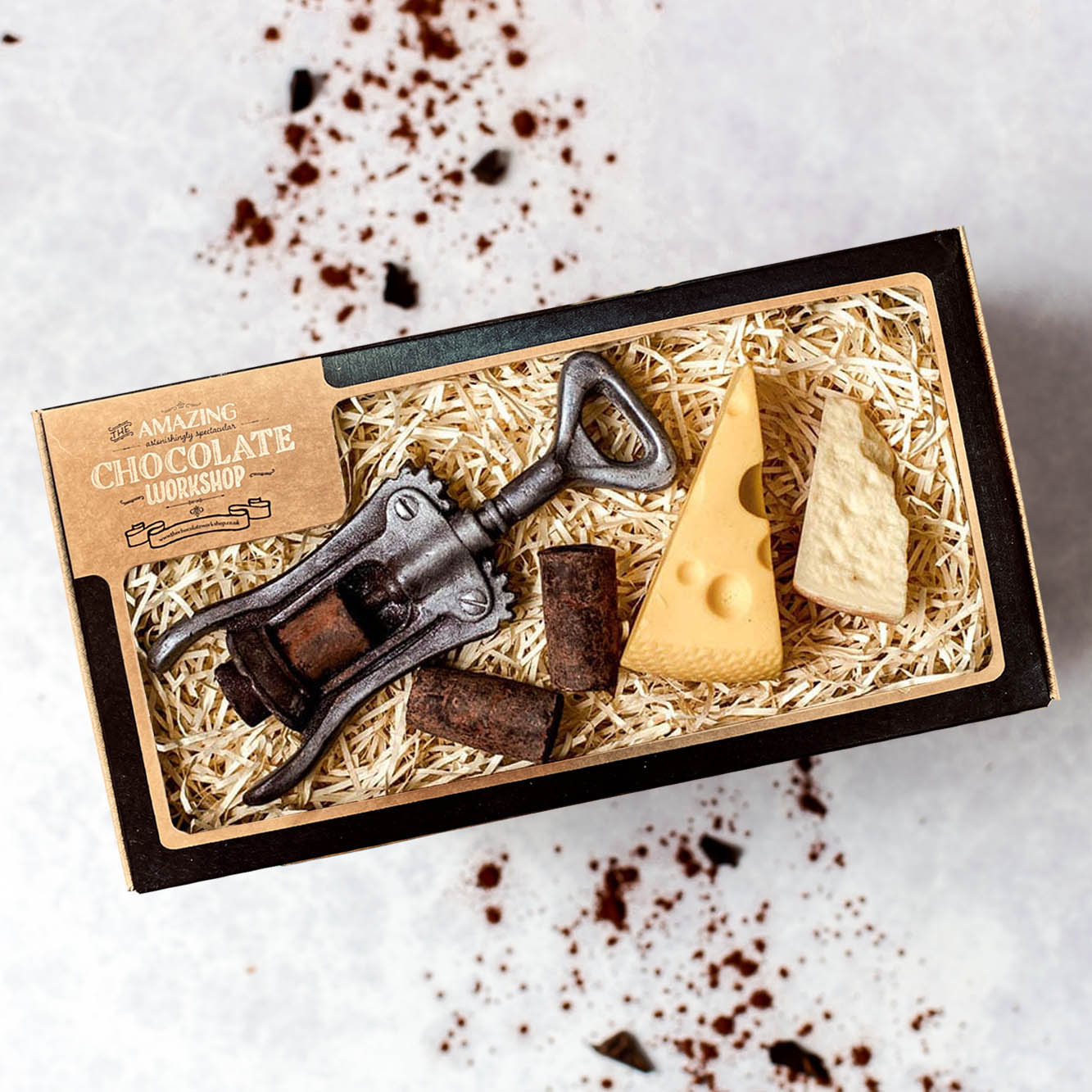 Chocolate Selection Box with Corkscrew and Cheese Pairing