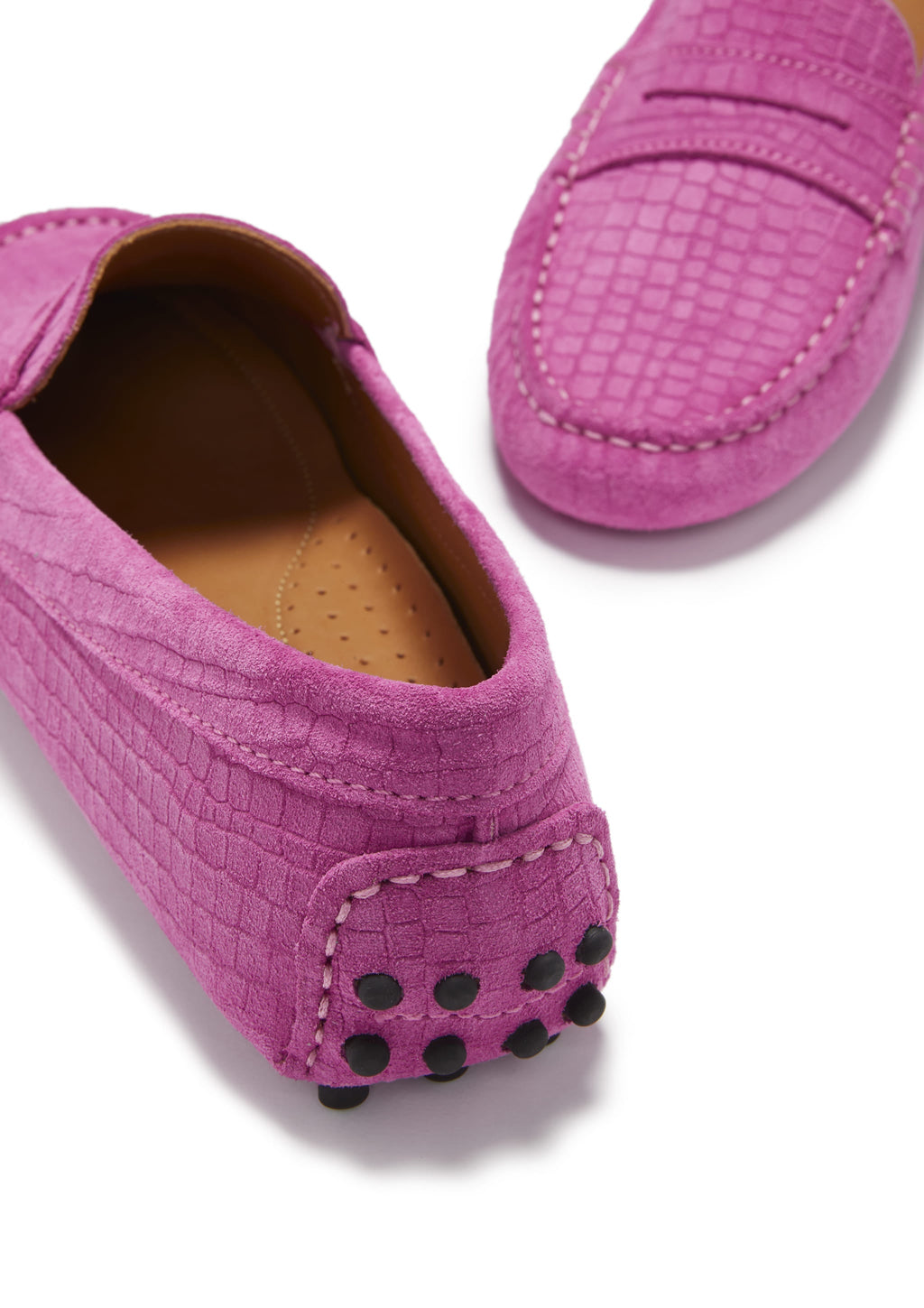 Women's Pink Suede Penny Driving Loafers