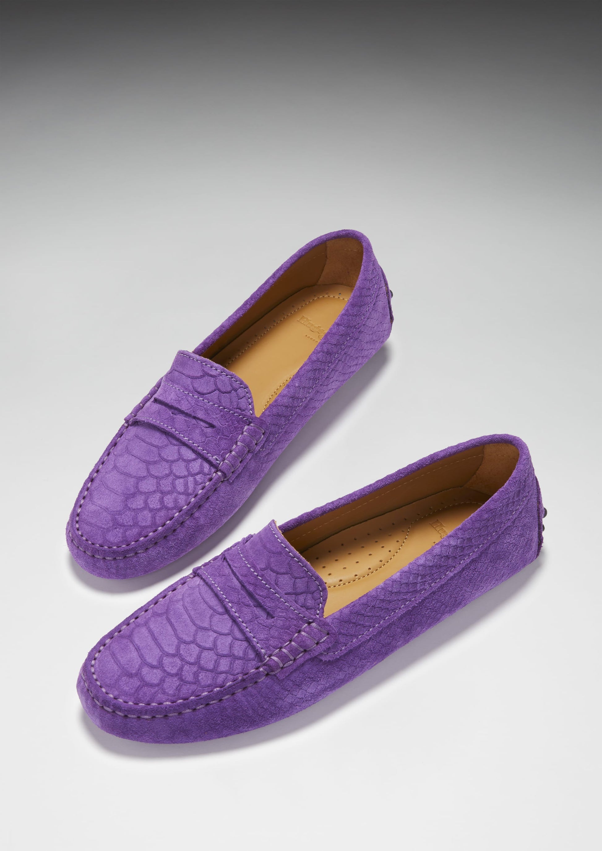 Women's Purple Penny Driving Loafers in Embossed Suede