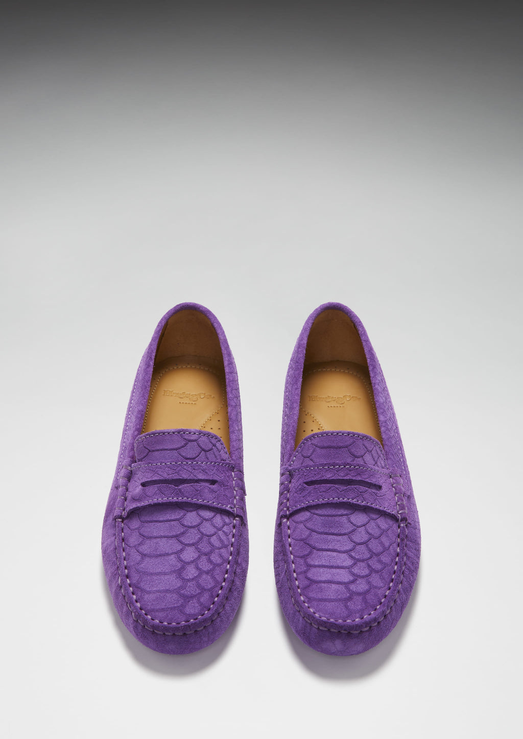 Women's Purple Penny Driving Loafers in Embossed Suede